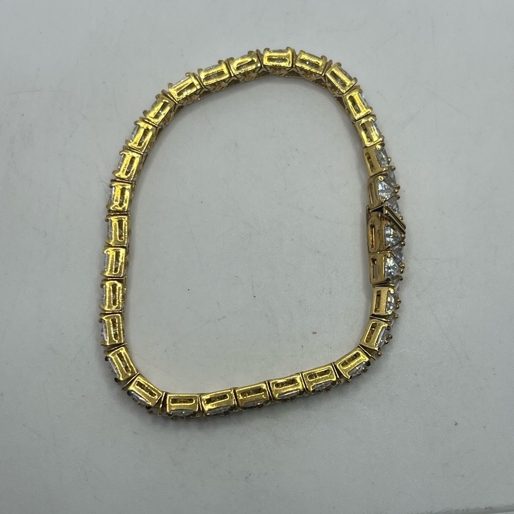 Trillion Cut gold over sterling silver CZ tennis bracelet Ross & Simons - Picture 5 of 16